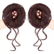 하이유니 트윈 애교 똥머리 밴드 헤어피스, 다크브라운, 2개