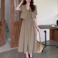 Paperments Dust束帶無袖皺褶連身裙+短袖夾克套裝 05398