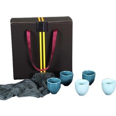 月鹽天藍色酒杯 5件組, 混色, 1組