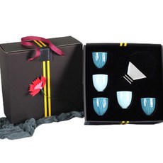 月鹽 家庭之月 半天藍色陶瓷酒杯 5件組, 混色, 1組