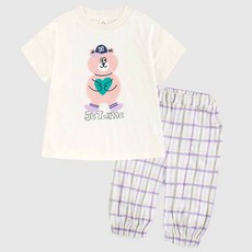 밀크마일 아동용 통기성 하트베어 체크 상하의 세트