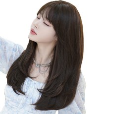 高單層擁抱燙長發假髮 59 厘米 + 假髮網 + 支架套組, 自然棕色, 1組