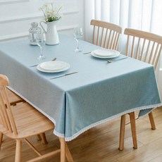 JSMOM 蕾絲滾邊防水桌布, 4 人 (140x180), 淺藍