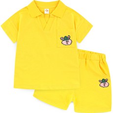 milk mile 童款可愛帽子小熊刺繡開領短袖T恤+短褲組