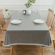 JSMOM 蕾絲滾邊防水桌布, 6 人 (140x220), 灰色