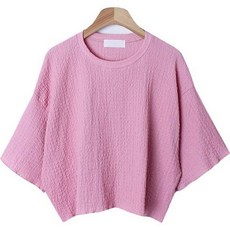 시크블랙 여성용 쥬신켓 라운드넥 링클 루즈핏 반팔 티셔츠 cpt12606k34