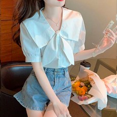 Peppermints 水手領蝴蝶結雪紡短袖上衣 04918