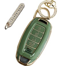 Lulu兄弟 現代汽車相容 Premium TPU 鑰匙殼 + 號碼鑰匙圈, 橄欖綠, AH-02