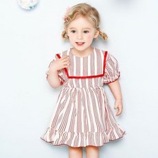 milk mile 童款火辣可愛風條紋方形翻領公主袖洋裝