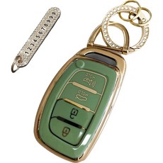Automatic Beauty 現代汽車相容 Premium TPU 鑰匙殼 + 號碼鑰匙圈, 橄欖綠, AH-04