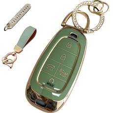 루루형제 현대 호환 자동차 프리미엄 TPU 키 케이스+번호 키링+가죽스트랩, 올리브그린, AH-06
