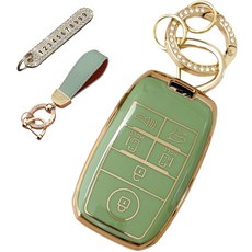 루루형제 기아 호환 자동차 프리미엄 TPU 키 케이스 + 번호키링 + 가죽 스트랩, 올리브그린, AK-03