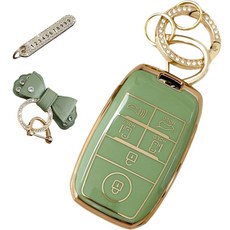 루루형제 기아 호환 자동차 프리미엄 TPU 키 케이스+번호 키링+가죽리본, 올리브그린, AK-03