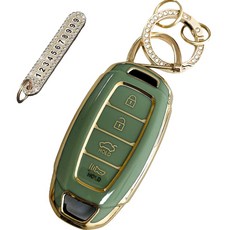 Lulu兄弟 現代汽車相容 Premium TPU 鑰匙殼 + 號碼鑰匙圈, 橄欖綠, AH-01