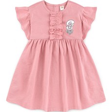 milk mile 童款艾絲樂小兔聯名可愛插圖刺繡荷葉袖洋裝