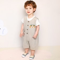 milk mile 童款雙胞胎小狗圖案無袖休閒連身褲