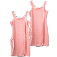 柔軟口袋吊帶連身裙式浴巾, 2個, 粉色