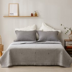 刺繡絎縫水洗棉薄被寢具組, 灰色, 被子