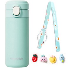 LimeOlive 粉彩保溫瓶+背帶+立體貼紙組, 綠色(保溫瓶)+薄荷綠(背帶)+隨機出貨(立體貼紙), 1組