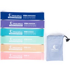 韓國 iWANNA 乳膠深蹲環狀彈力帶6種 + 收納袋組合, 混合色, 1套