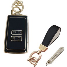루루형제 르노 삼성 자동차 호환 TPU 키케이스 + 번호키링 + 가죽스트랩, 다크블랙, AS-01