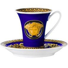 Versace 美杜莎藍色濃縮咖啡杯 + 碟子高套組, 混色, 1組