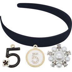 髮帶 19mm + 5號 + 5號圓形 + 珍珠五角 DIY 套組, 金黑色(5號), 金白色(5號圓形), 1套