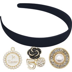 頭帶19mm+圓形麻繩+圓形立方珍珠+玫瑰花石DIY套組, 金白色（圓立方珍珠）、金色（圓立方珍珠）、金色（玫瑰花石）, 1組