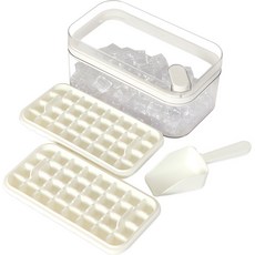 Iwooa 一鍵式製冰盒 32格 2入 + 儲冰盒 + 蓋子 + 固定架 + 冰鏟組合, 白色, 1套