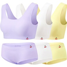LITTLE RABBIT 女童款青少年櫻桃無縫U型胸罩+三角內褲 3件組