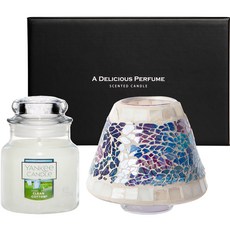 YANKee CANDLe 小玻璃罐香氛蠟燭 馬賽克燭罩禮盒組, 深海, 潔淨棉花