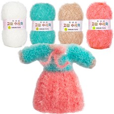 Yarna 韓服菜瓜布編織DIY組合 5號, 101白色、164薄荷色、140珊瑚粉色、171米色, 1組