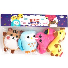 Parisdog 小狗動物園造型玩具 4入, 長頸鹿+火烈鳥+貓頭鷹+倉鼠, 1組