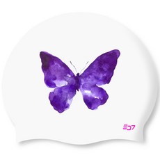 SD7 矽膠泳帽 紫色蝴蝶, 白色