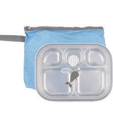 Under the Sea 幼兒不銹鋼飯盒 + 食品袋套組, 混色, 餐盤飯盒+餐盤袋