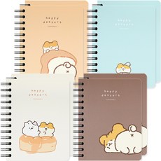 POPO FANCY 1500 Hamchi 迷你左翻線圈筆記本 80張 4款, 2套, 橘色 + 薄荷綠 + 象牙白 + 棕色