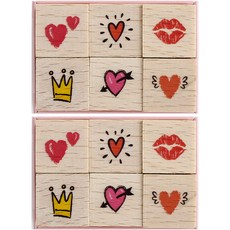 The Somssi 愛心手帳裝飾木製印章6件組, 混合色, 2套