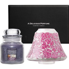 Yankee Candle 小罐香薰蠟燭 104 克 + 馬賽克罐燈罩禮品套裝, 薰衣草香草, 06粉色