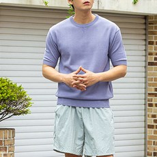 파이브엑스라지 남성용 통기성 빅사이즈 린넨 라운드 반팔 니트