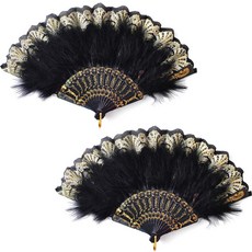 PARTYSHOW 奢華羽毛扇, 黑色, 2個