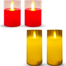 PARTYSHOW 擬真LED蠟燭 小型2入 8cm + 大型2入 12cm 套組, 紅色, 米色, 1套