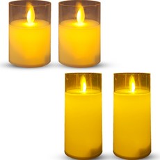 PARTYSHOW 擬真LED蠟燭 小型2入 8cm + 大型2入 12cm 套組, 米色, 1套