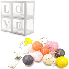 PARTYSHOW 氣球禮物盒 LOVE + LED棉球燈 嬰兒粉彩套組, 白色(盒子), 1套