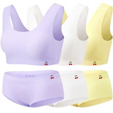 LITTLE RABBIT 女童款青少年櫻桃無縫U型胸罩+三角內褲 3件組
