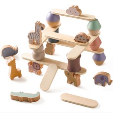 PAPASTOY bable puary 幼兒平衡動物園原木積木, 混合顏色, 1個