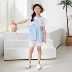 jkids 女童透氣鏤空方領上衣 J7392