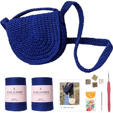 yarna 플레인 레더 하프백 뜨개질 DIY 패키지 세트, 1세트, 32 블루