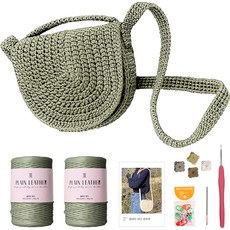 yarna 플레인 레더 하프백 뜨개질 DIY 패키지 세트, 1세트, 23 더스티그린