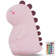 젤센 LED 무선 충전 말랑이 공룡 RGB 리모컨 무드등, 핑크