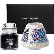 YANKee CANDLe 小號馬賽克香氛蠟燭 + 燭罩 + 禮盒組, 仲夏之夜, 深海(燭罩)